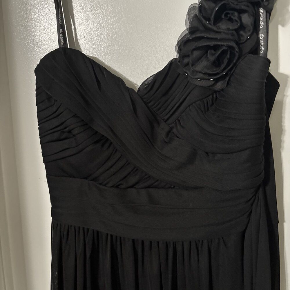 DB Studio One Shoulder Floral High Low Dress Black Women’s Medium